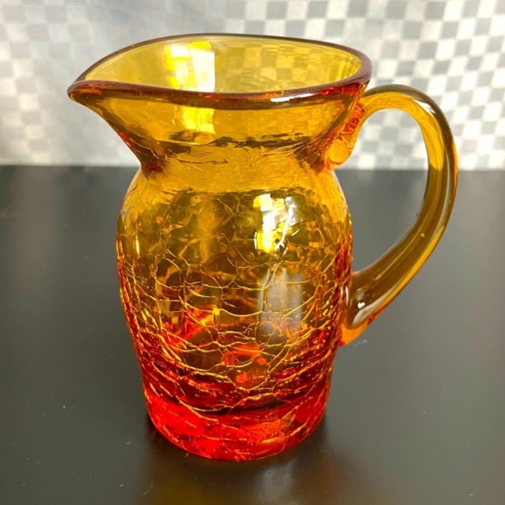 Vintage Amber Crackle Glass Mini Pitcher-Pitcher